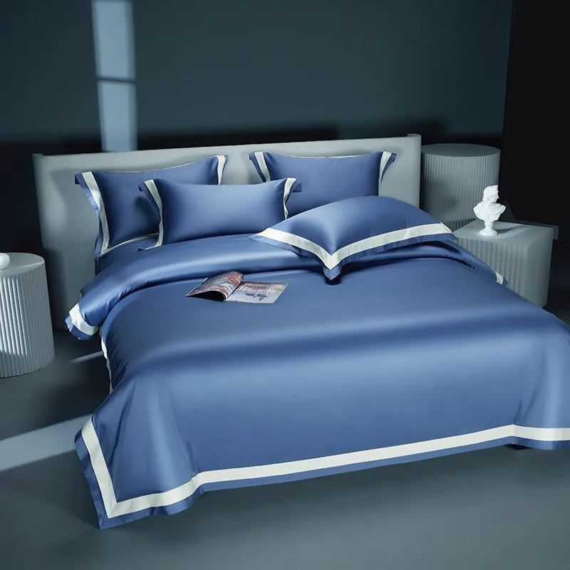 Premium 1400TC Egyptian Cotton Smooth Soft Bedding Set Chic White Grey Patchwork Duvet Cover Flat/Fitted Bed Sheet Pillowcases