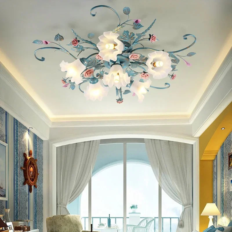 Romantic Rose Flower Ceiling Lamp - Pastoral Style Chandelier