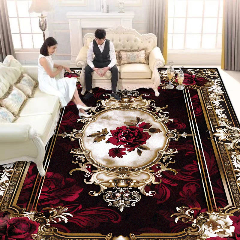 European Style Luxury Living Room Carpet - Red Retro Design