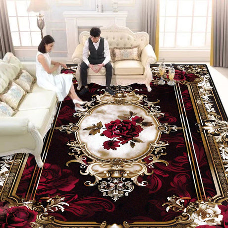 European Style Luxury Living Room Carpet - Red Retro Design
