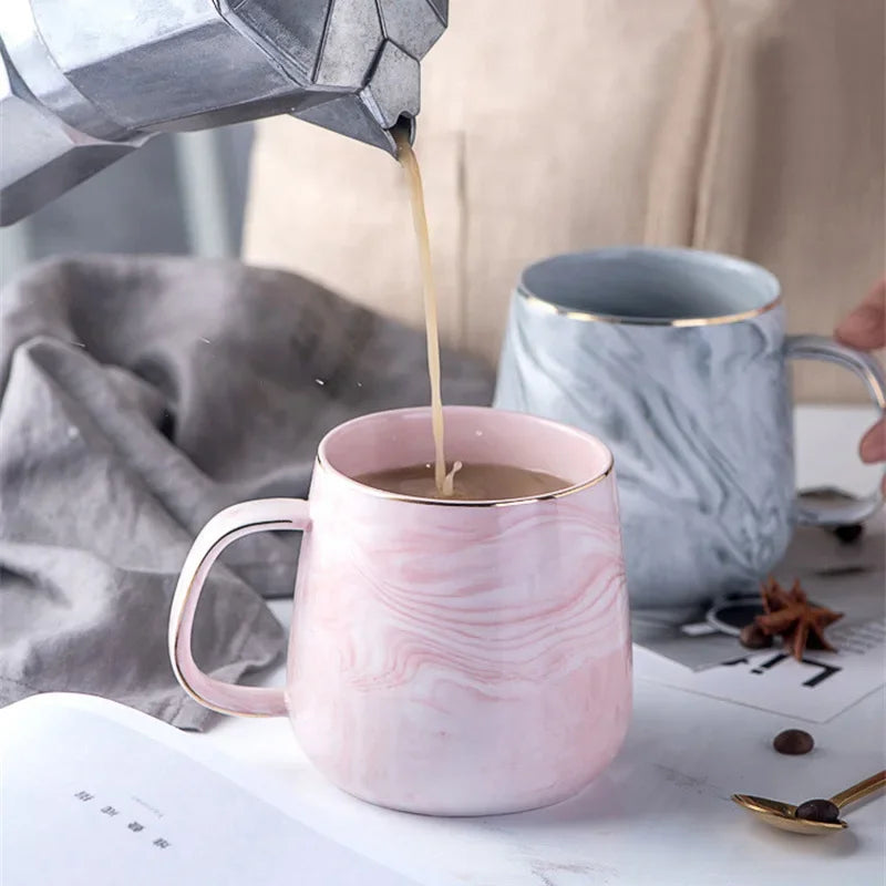 Nordic Marbled Ceramic Mug with Gold Rim