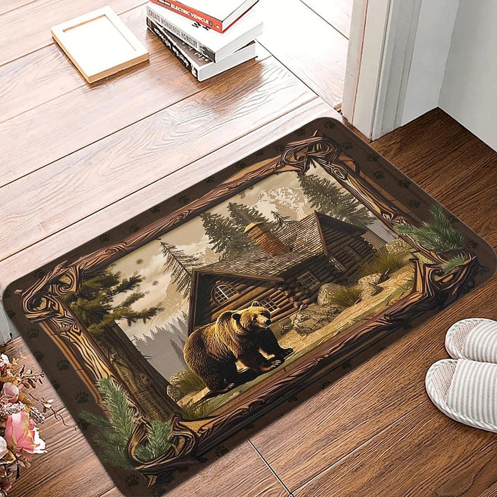 Rustic Bear Pattern Welcome Mat - Anti-Slip Carpet for Every Room