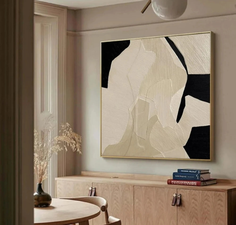 Custom Design White Beige 3D Textured Minimalist Handmade Wabi-Sabi Abstract Oil Painting for Home Hotel Office Wall Art Decor