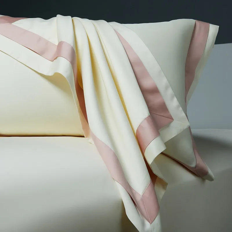 Premium 1400TC Egyptian Cotton Smooth Soft Bedding Set Chic White Grey Patchwork Duvet Cover Flat/Fitted Bed Sheet Pillowcases