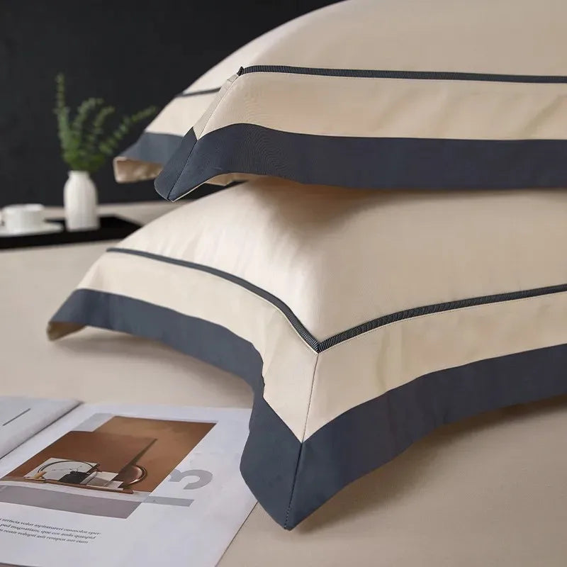 Luxury Long Staple Cotton Bedding 4/7Pcs, Sateen Weave Natural Super King Soft Chic Patchwork Duvet cover Bed Sheet Pillowcases