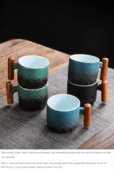 Creative Handmade Exquisite Coffee Cup Vintage Coffee Cup With Wooden Handle Mug Cups Mugs Drinkware Kitchen Dining Bar Home