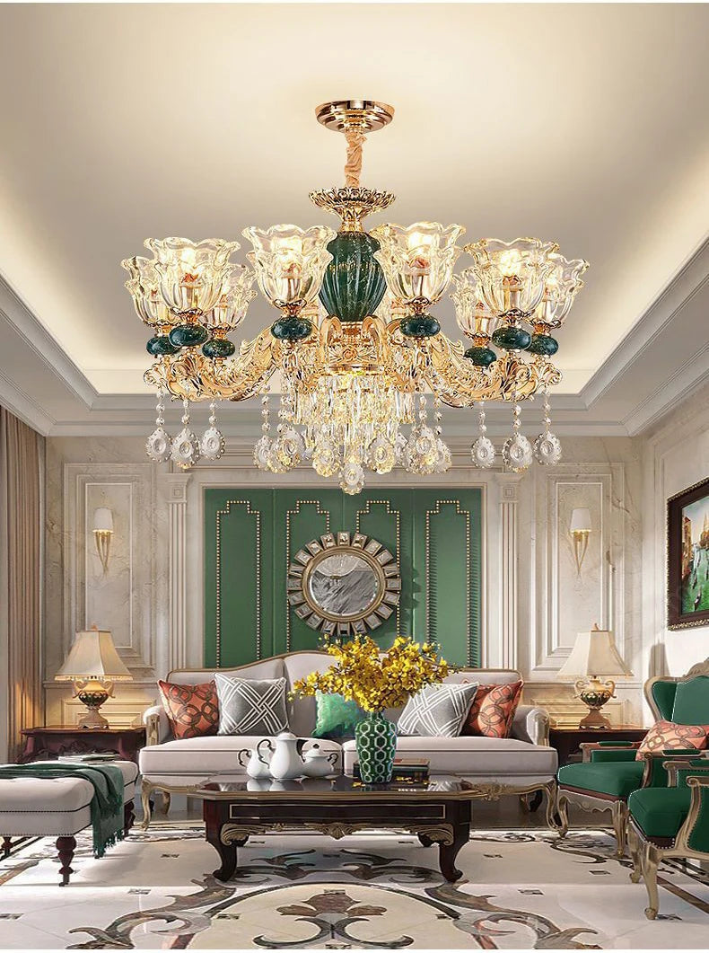 LED Crystal Ceramic Retro Ceiling Chandelier - European Style Luxury Lamp - Julia M LifeStyles