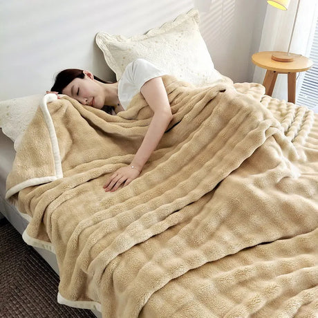 Cozy Coral Fleece Rabbit Fur Blanket for Sofa & Bedroom