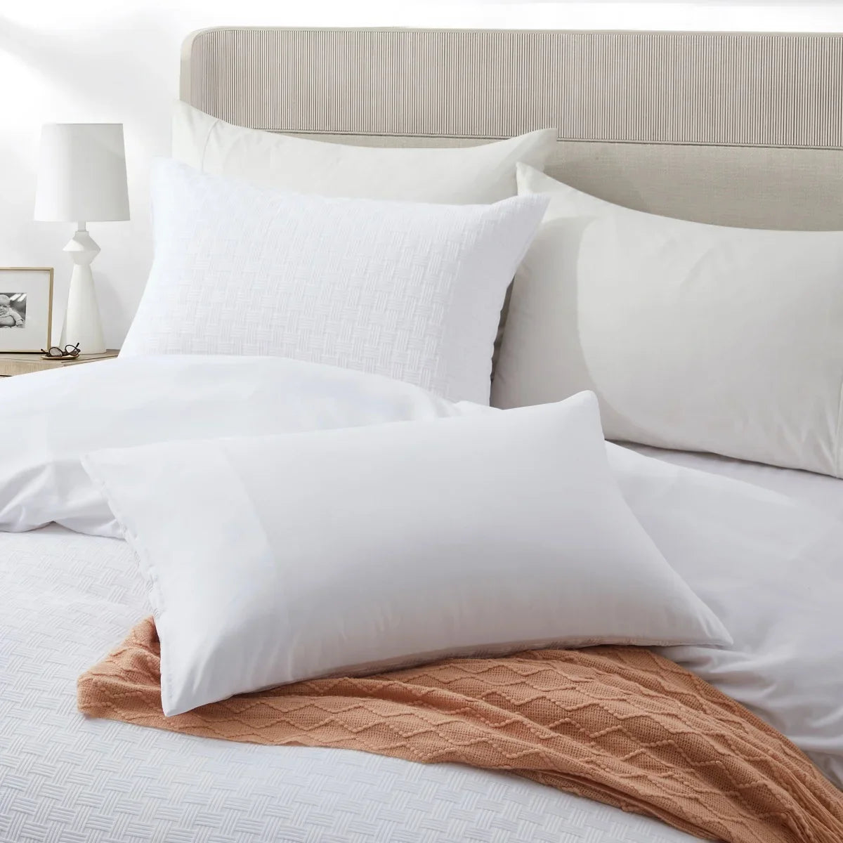 White Duvet Cover King Size - 2/3 Pieces Soft and Breathable Microfiber Knitted Jacquard Waffle Weave Striped Comforter Cover