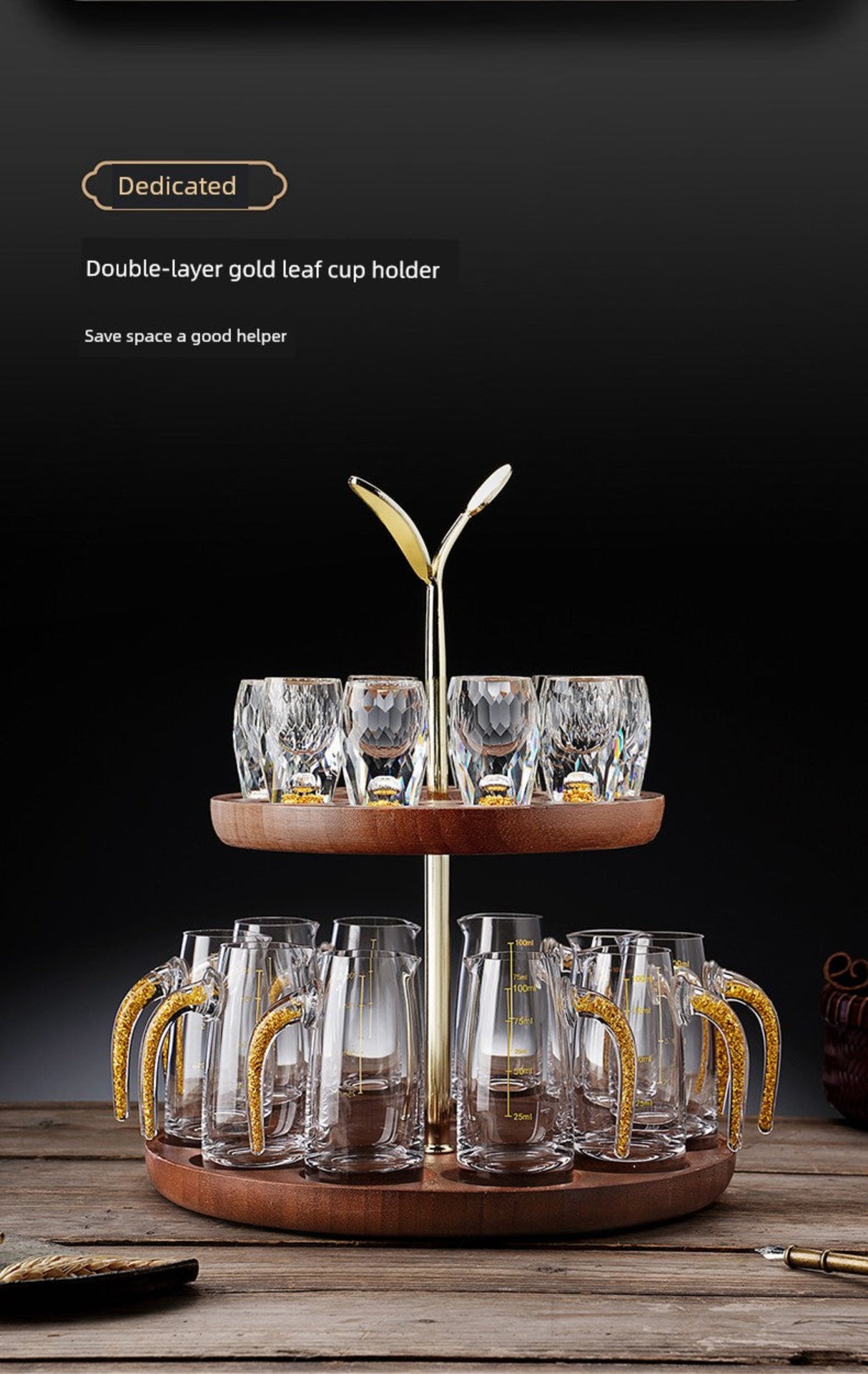 Crystal Glass Wine Decanter Set with Gold Foil Shot Cup