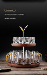 Crystal Glass Wine Decanter Set with Gold Foil Shot Cup