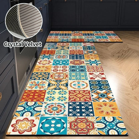 Vintage Printed Crystal Velvet Floor Mat Strip - Kitchen Rug & More