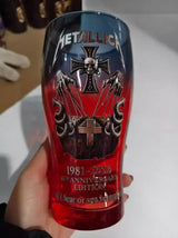 Metallica 45 Years of Fury Commemorative Glass, Vintage Heavy Metal Band Beer Mug, 3D Relief Blue Drinking Glass Rock Music