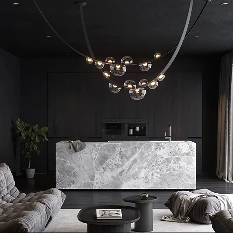 2025 Modern WaterDrop Leather LED Pendant LampsBelt Glass Ball Ceiling Chandelier Home Decor Hall Villa Living Lighting Fixture Julia M LifeStyles