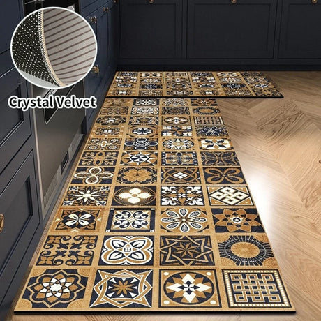 Vintage Printed Crystal Velvet Floor Mat Strip - Kitchen Rug & More