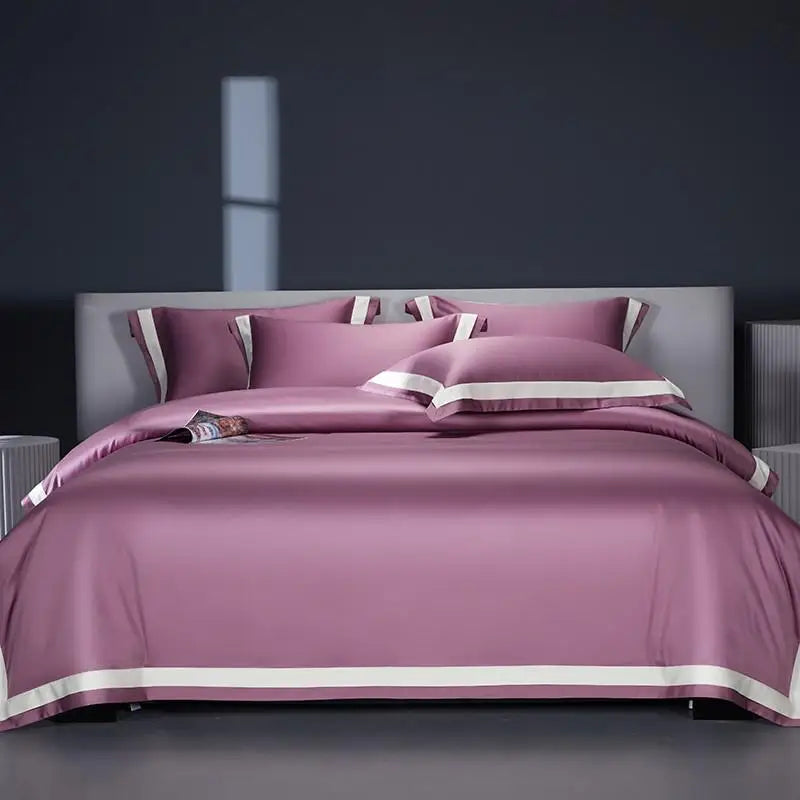 Premium 1400TC Egyptian Cotton Smooth Soft Bedding Set Chic White Grey Patchwork Duvet Cover Flat/Fitted Bed Sheet Pillowcases