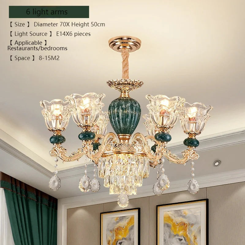 LED Crystal Ceramic Retro Ceiling Chandelier - European Style Luxury Lamp - Julia M LifeStyles