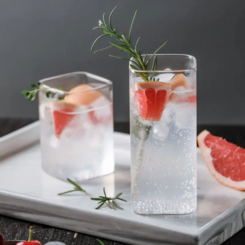 1PCS Creative Square Glass Transparent Cold Drink Large Capacity Iced Coffee Milk Tea Drinking Cup Red Wine Glass Coffee Cup Julia M Home & Kitchen