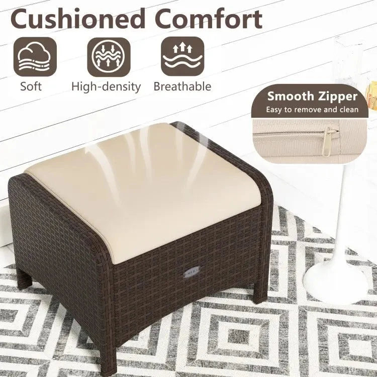 2 Pieces Outdoor Patio Furniture PE Wicker Ottomans with Removable Cushions Julia M LifeStyles