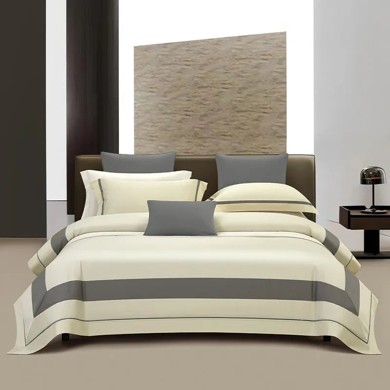 Luxury Long Staple Cotton Bedding 4/7Pcs, Sateen Weave Natural Super King Soft Chic Patchwork Duvet cover Bed Sheet Pillowcases