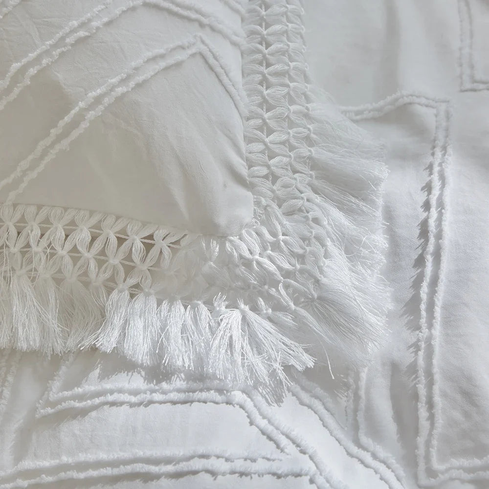 Bohemia Wavy Cut Flowers with Tassel Duvet Cover Set Single Double Boho Bedding Set Queen Soft Grace Quilt Cover and Pillowcases