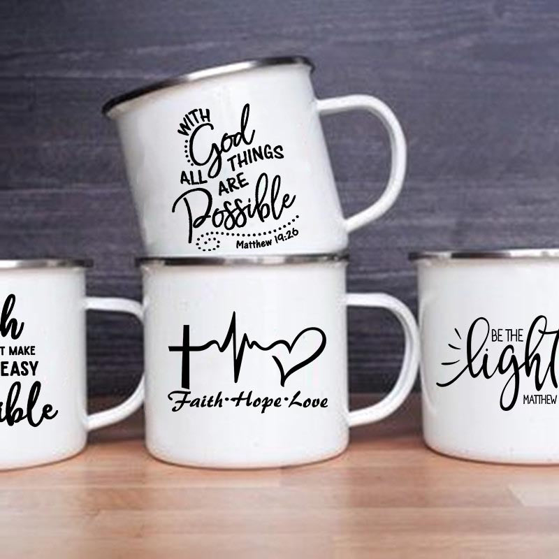 Faith Hope Love Print Christian Creative Enamel Mugs Outdoor Travel Coffee Cup Drink Dessert Milk Vintage Handle Drinkware Gift Julia M Home & Kitchen