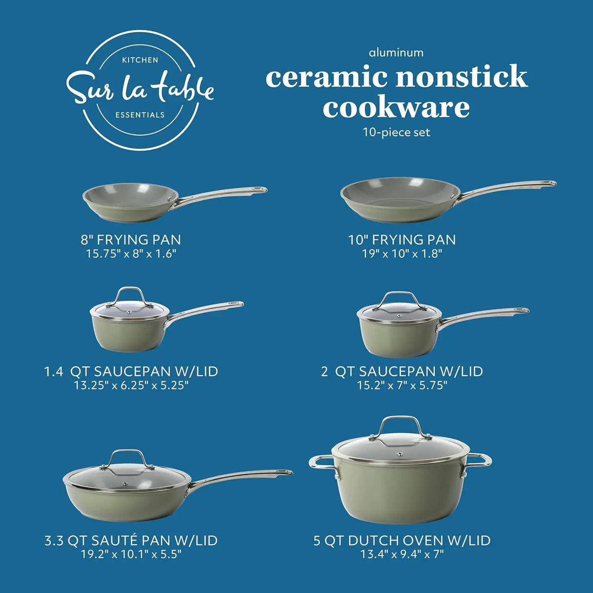 Kitchen Essentials 10 Piece PFA Free Non-Toxic Titanium Ceramic Nonstick Interior Forged Aluminum Cookware Pots f Julia M LifeStyles