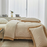 Bohemia Wavy Cut Flowers with Tassel Duvet Cover Set Single Double Boho Bedding Set Queen Soft Grace Quilt Cover and Pillowcases