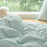 100%Washed Cotton Duvet Cover Set Comfy Simple Stripe Textured Soft Twin Double Queen Bedding set Flat/Fitted Sheet Pillowcases - Julia M LifeStyles