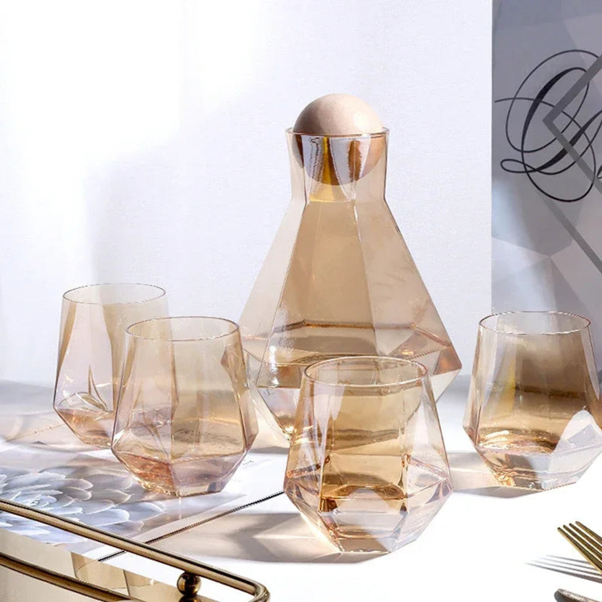 Geometric Crystal Glass Cafe and Glasses Set - Julia M LifeStyles