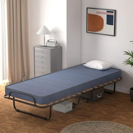 Italian Portable Folding Bed with Memory Foam Mattress & Metal Frame