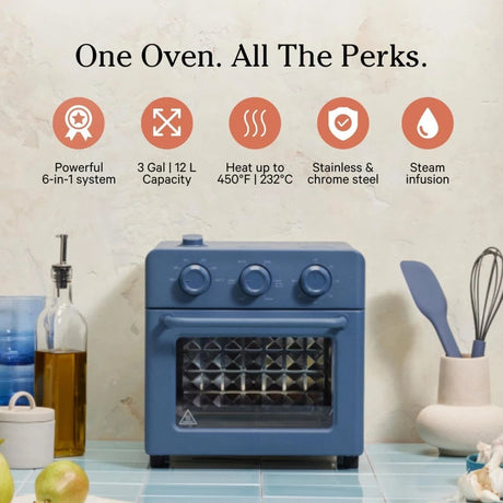Blue  6-in-1 Air Fryer & Toaster Oven with Steam Infusion | Compact, Countertop Friendly, Fast Preheat,Multifunctional - Best Julia M LifeStyles