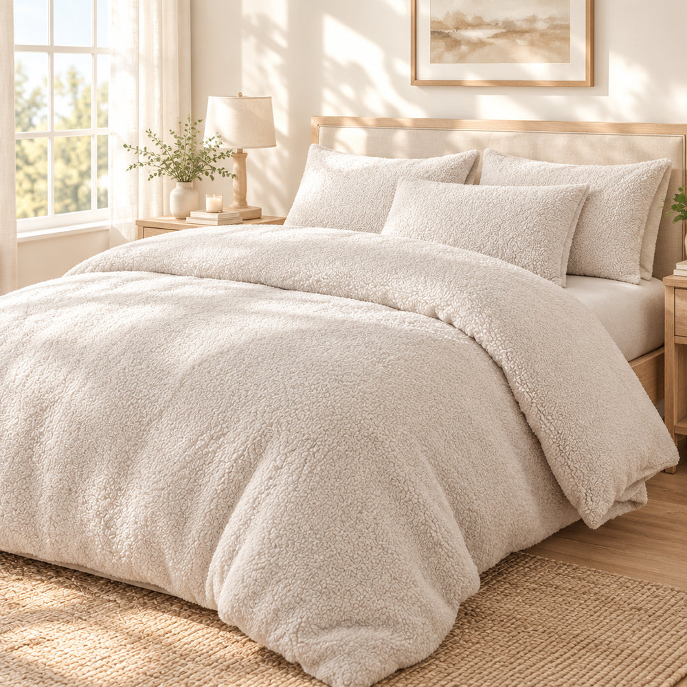 Plush Fleece Duvet Cover Set with Sheet, 4-Piece