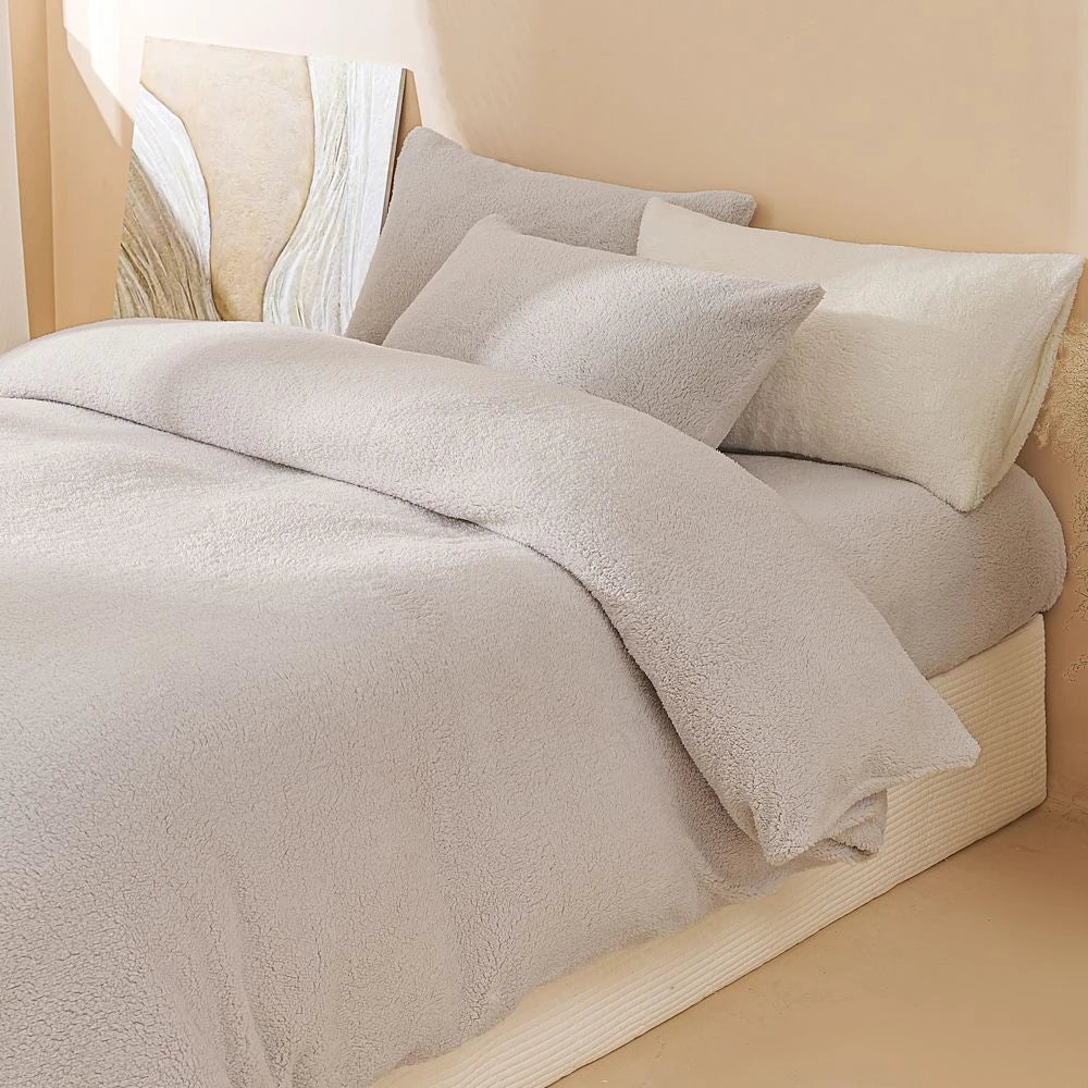 Plush Fleece Duvet Cover Set with Sheet, 4-Piece