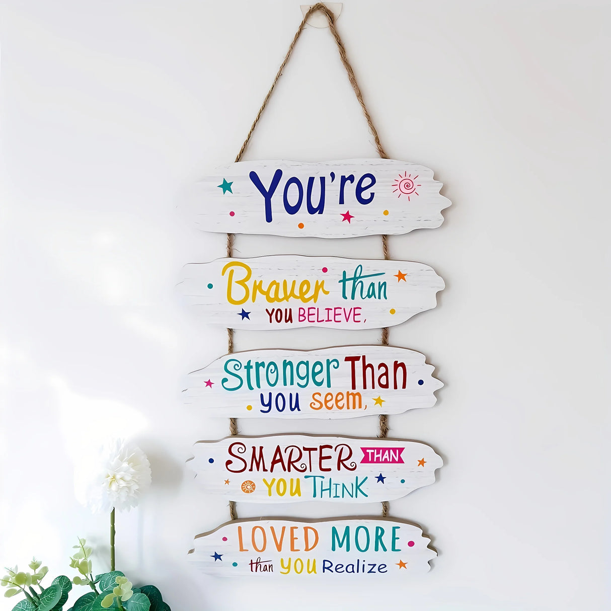 Wooden Inspirational Hanging Wall Art with Rope for Home Decor