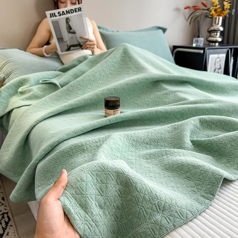 Luxury 100% Cotton Throw Blanket for Single Queen King Bed All Season Pure Cotton Blankets Cozy Soft Breathable Thermal Blankets