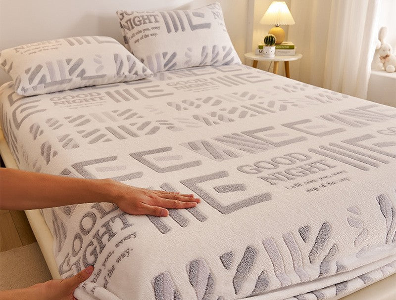 Elegant Winter Fleece-Lined Coral Milk Fiber Fitted Sheet Julia M Home & Kitchen