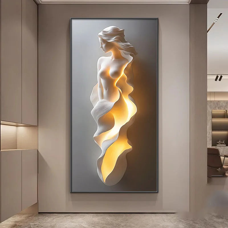 Abstract wall sculpture in a modern interior setting