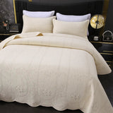 JULIA 3 Pieces Solid Color Embroidered Quilt Set