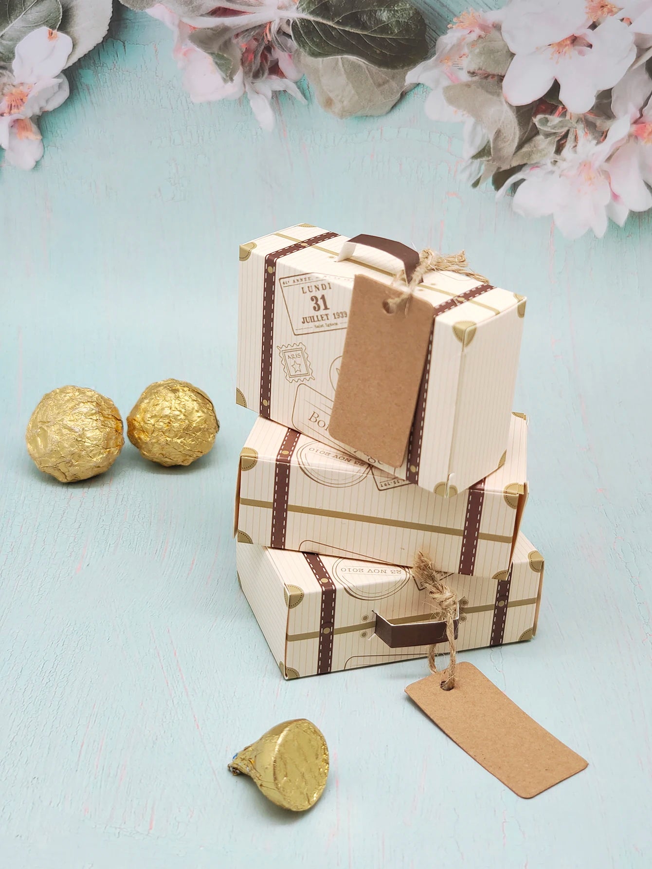10pcs Luggage with Hemp Rope Tag Packaging Box