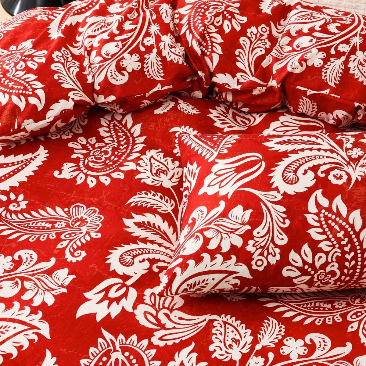 Boho White Paisley Floral Duvet Cover Twin Bohemian Exotic Flower Bedding Set Reversible Red Comforter Cover for Girl Women Room Julia M LifeStyles
