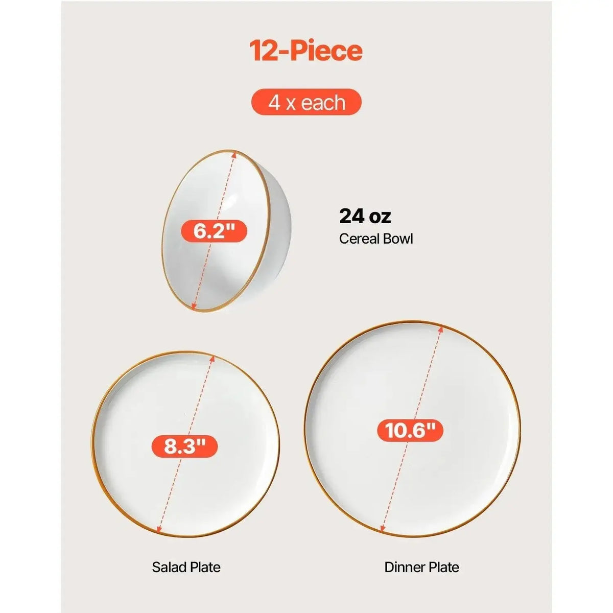 12-Piece White Ceramic Dinnerware Set Includes Plates and Bowls for 4 Servings Julia M LifeStyles