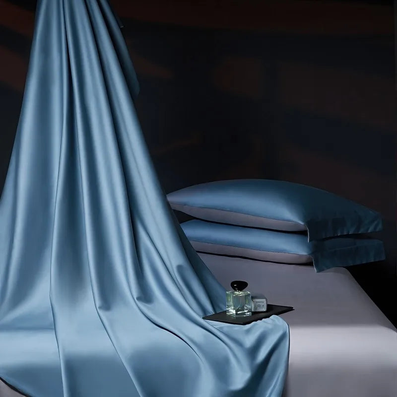 Luxury 100% Egyptian Cotton Reversible Duvet Cover Set in Silver & Purple