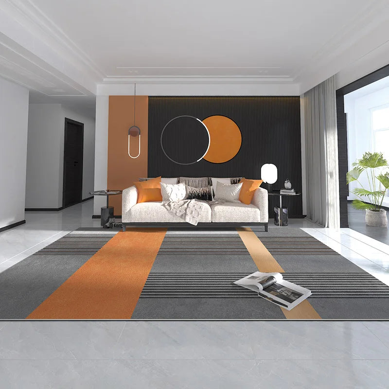 VIKAMA Orange Grey Large Living Room Carpet