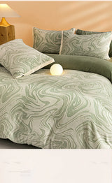 High-end Thickened Milk Fleece Carving Four-piece Skin-friendly Three-dimensional Jacquard Bedding Kit