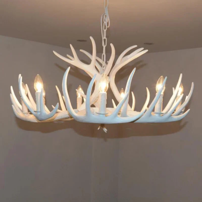 Rustic Alpine Hand-Crafted Deer Antler Pendant Chandelier