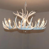Rustic Alpine Hand-Crafted Deer Antler Pendant Chandelier
