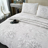 Embroidered Cotton Quilt Set 3PCS King Queen Bedspread with 2 Pillow Shams Summer Lightweight Double Blanket Breathable Coverlet