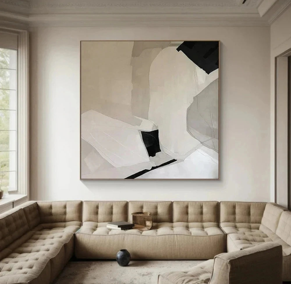 Custom Design White Beige 3D Textured Minimalist Handmade Wabi-Sabi Abstract Oil Painting for Home Hotel Office Wall Art Decor