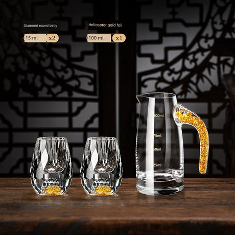Crystal Glass Wine Decanter Set with Gold Foil Shot Cup